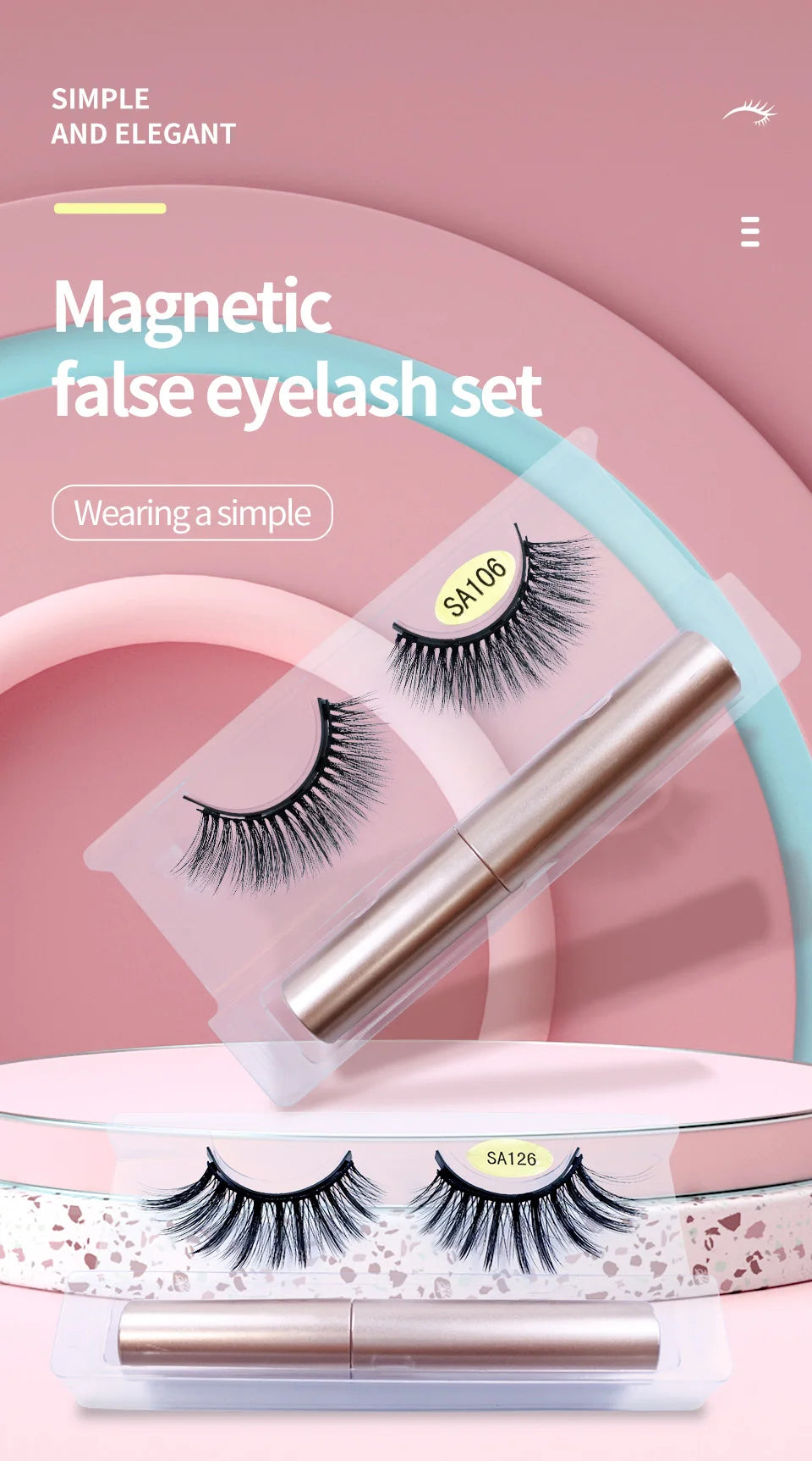 REDSIREN Natural Magnetic Lashes Makeup 1/5Pairs Reusable Magnetic False Eyelashes and Eyeliner Kit