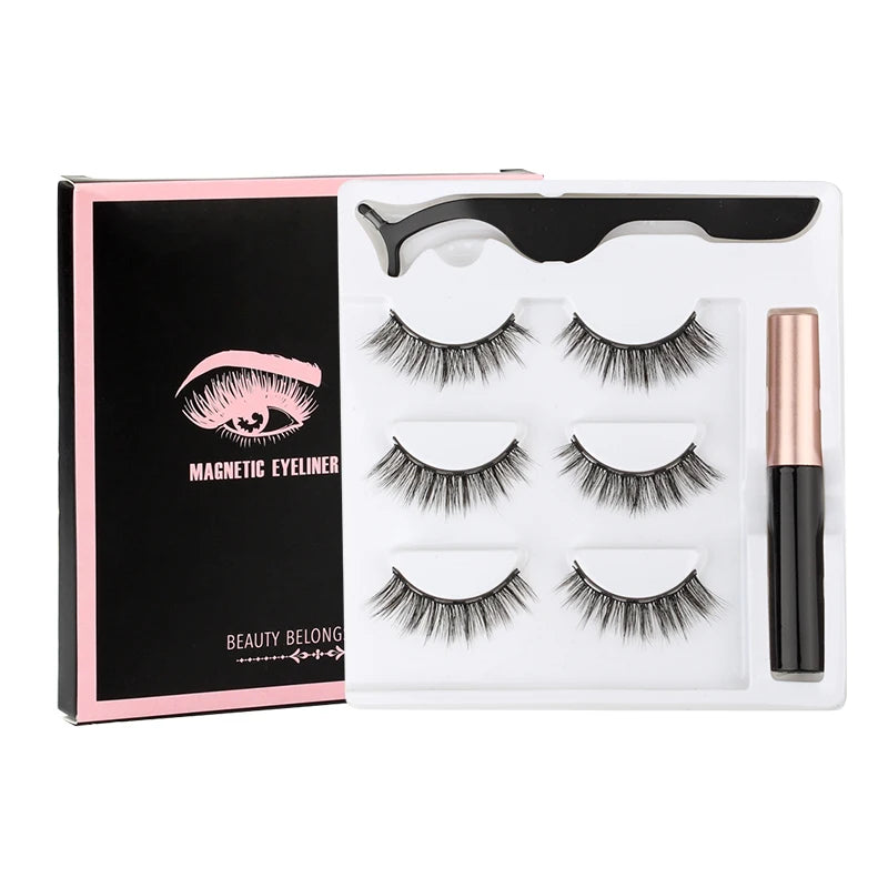 2/3/4 Pairs Magnetic Eyelashes Set Waterproof Liquid Eyeliner Tweezer Wispy False Eyelashes Dramatic 3D Mink Lashes Makeup Tools