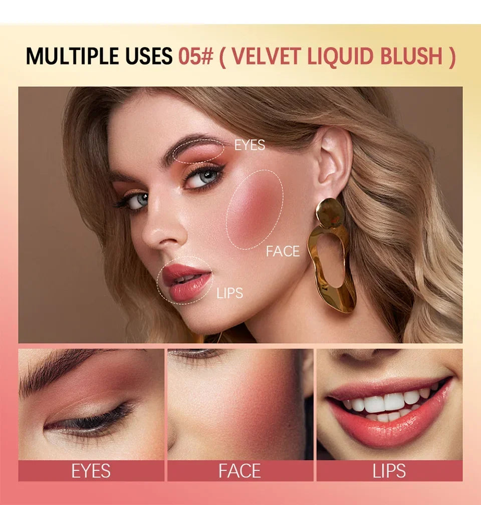 Liquid Blush Velvet Matte Eyeshadow Facial pigment Lasting Powder Fender Beautiful Natural Cream Orange Peach Rare Blush Makeups