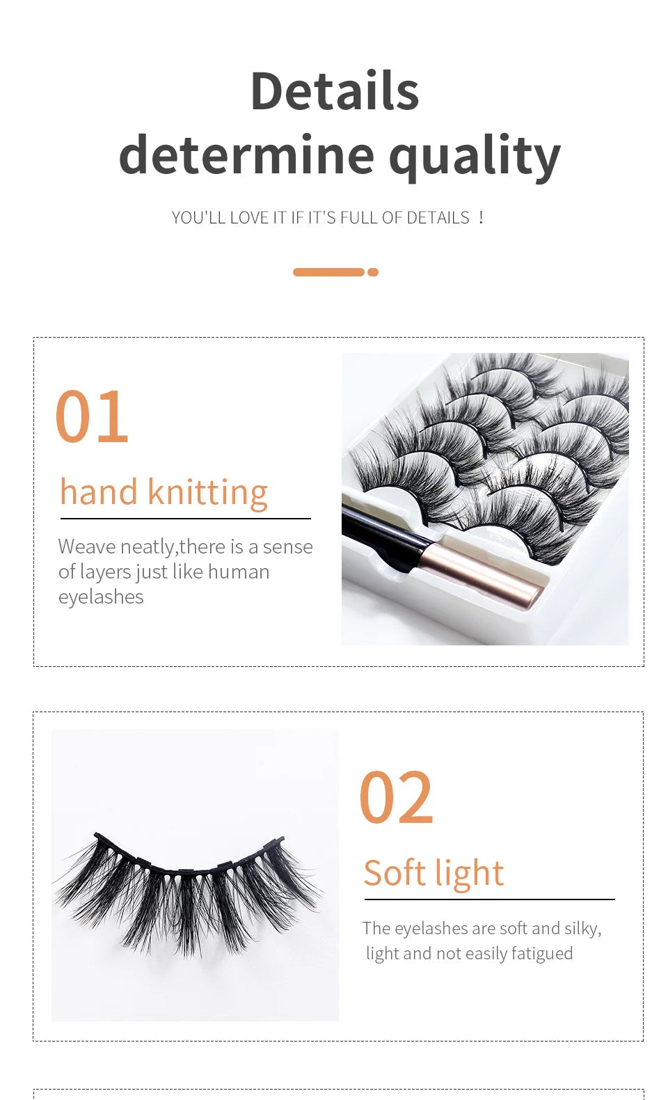 REDSIREN Natural Magnetic Lashes Makeup 1/5Pairs Reusable Magnetic False Eyelashes and Eyeliner Kit