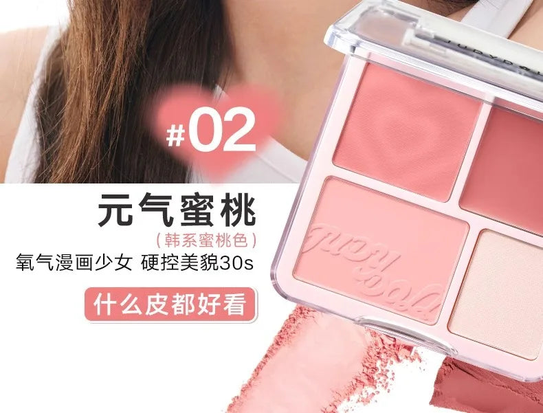 Judydoll 4 Color Blush Highlight Palette Expanding Color Matte Highlight Brightening Blush Cream Powder Blush Mud