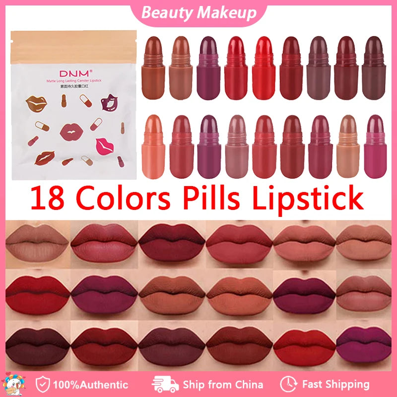 Pills Lipstick 18 Colors 18 Colors Long Lasting Pill Lipstick Cute Waterproof Non-Fading Lipstick Velvet Matte Lipstick Set