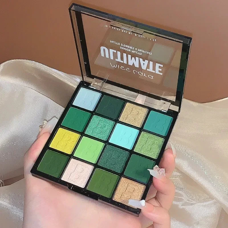 16 Colors Eyeshadow Palette Matte Glitter Pearlescent Powder Delicate Easy To Clear Shimmer Eye Shadow Green Spirit Make Up