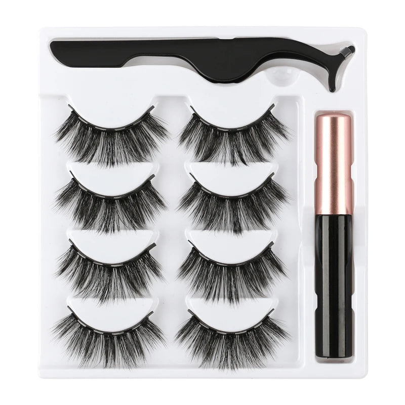 2/3/4 Pairs Magnetic Eyelashes Set Waterproof Liquid Eyeliner Tweezer Wispy False Eyelashes Dramatic 3D Mink Lashes Makeup Tools