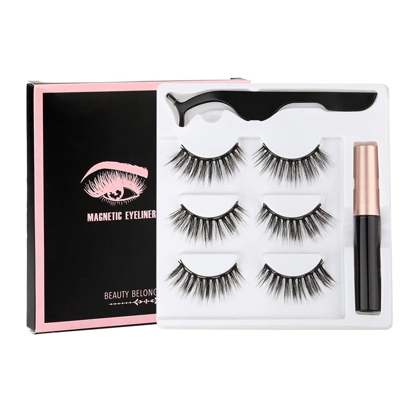 2/3/4 Pairs Magnetic Eyelashes Set Waterproof Liquid Eyeliner Tweezer Wispy False Eyelashes Dramatic 3D Mink Lashes Makeup Tools